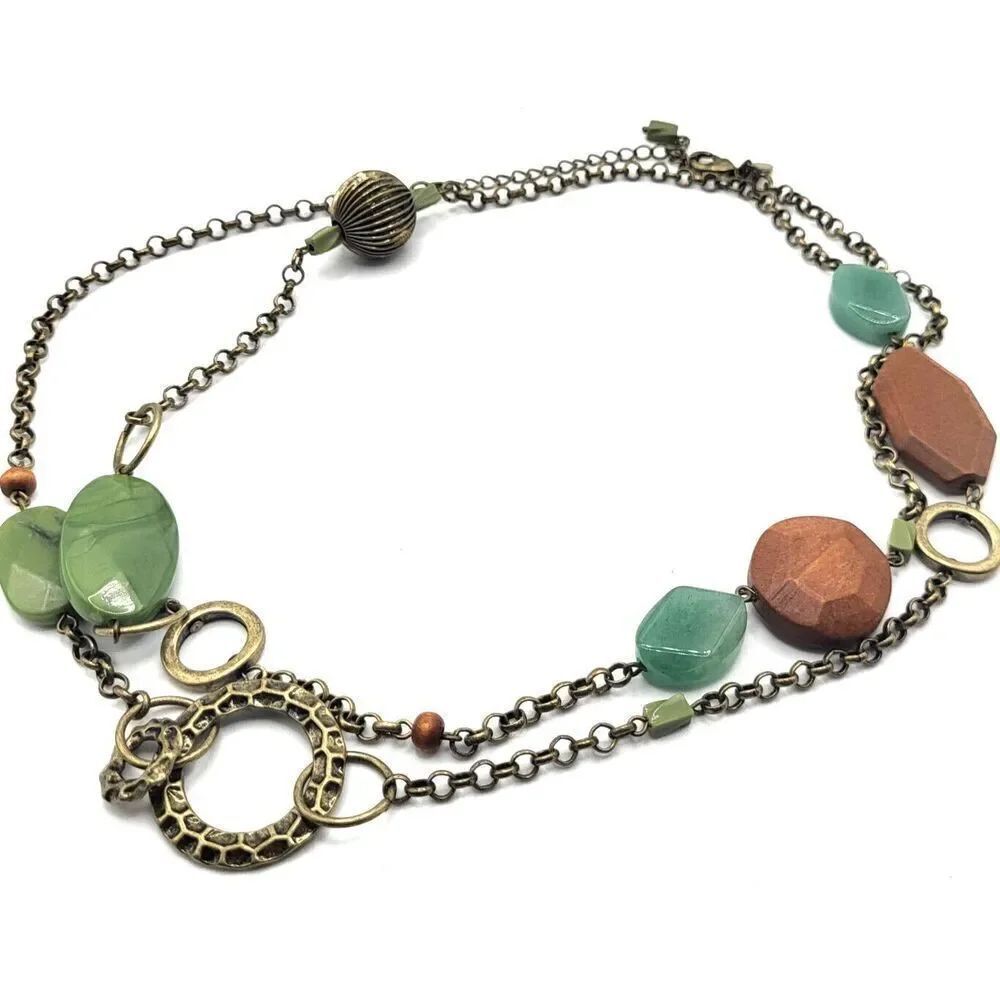 Lia Sophia Bronze Long Bohemian Chunky Necklace 42in